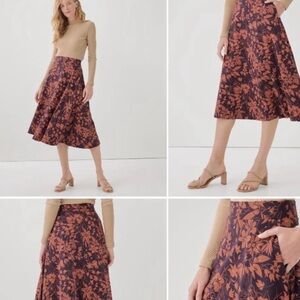 Pact NWT fit and flare midi skirt SIZE xl purple and orange